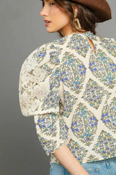 Floral Lace Puff Sleeve Blouse Umgee